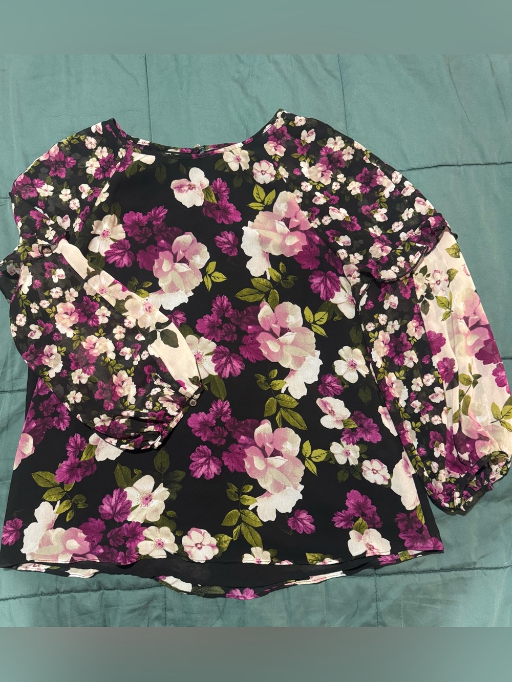 Calvin Klein Black Blouse with Pink & Purple Floral Print